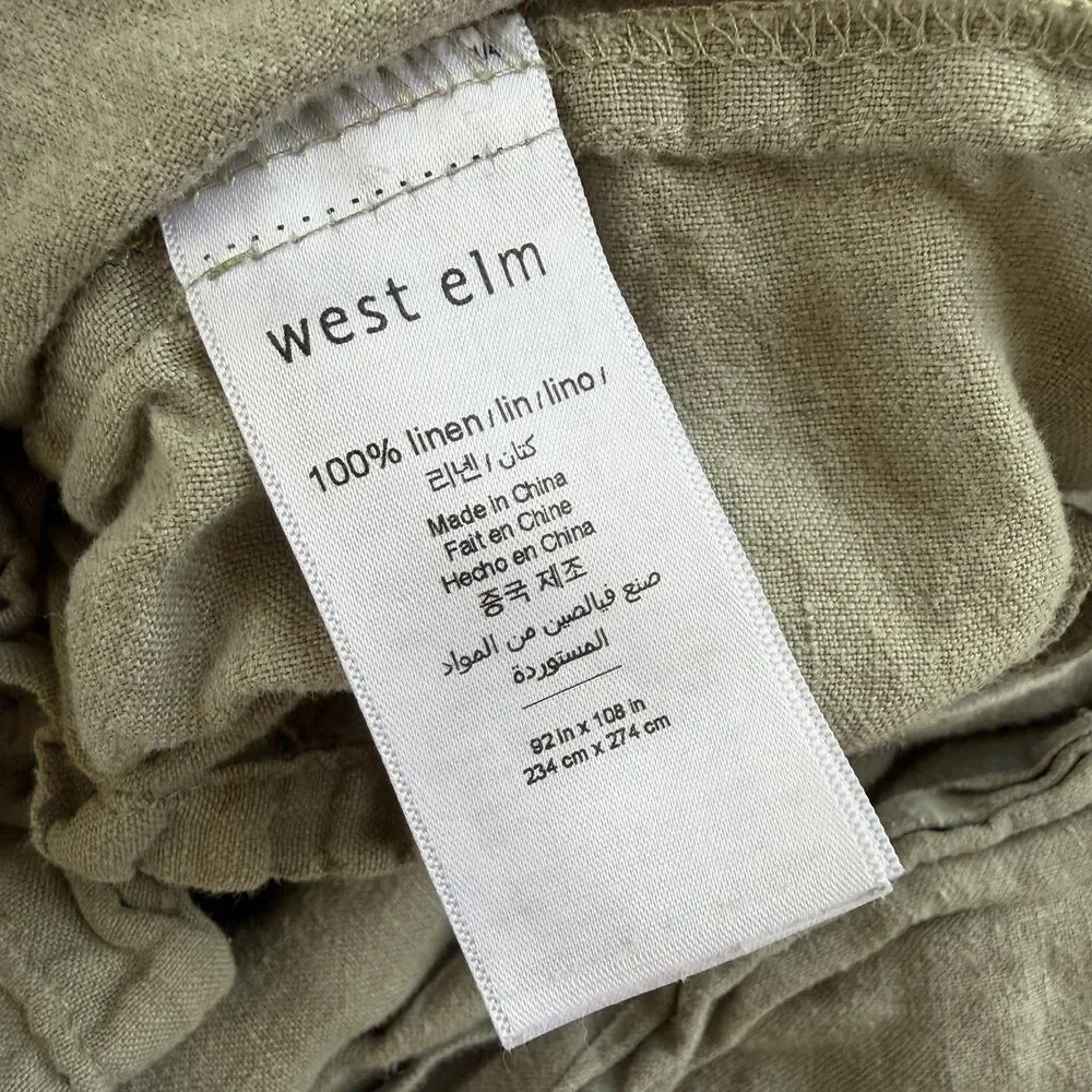 West Elm European Flax Linen Duvet Cover King Size Green Celadon Melange